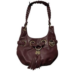 Michael Kors Burgundy Shoulder Bag with Gold Accents